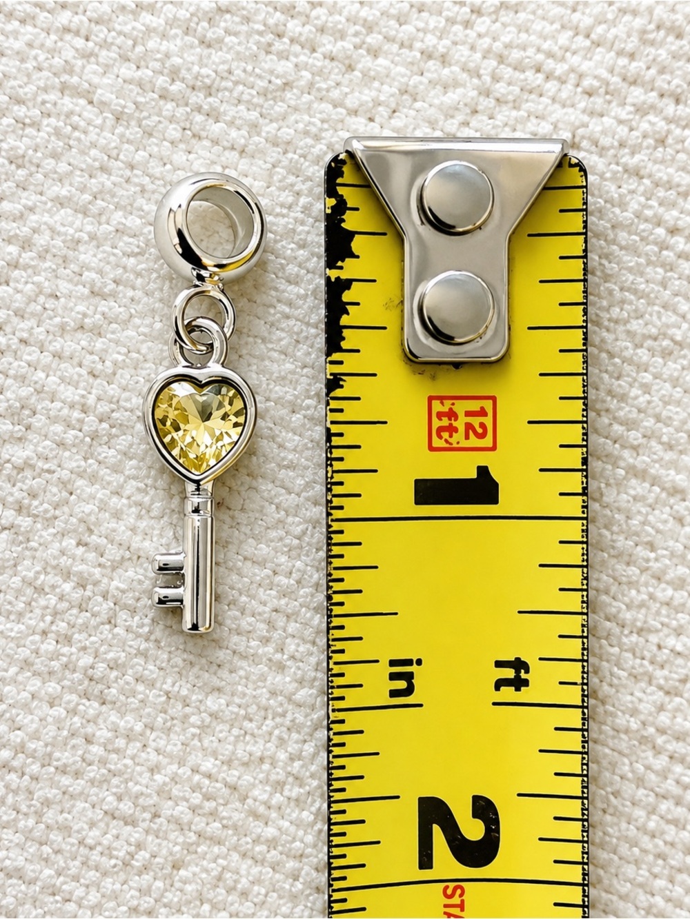 Silver Rhinestone Heart Key Charm Pandora Compatible - Picture 3 of 3